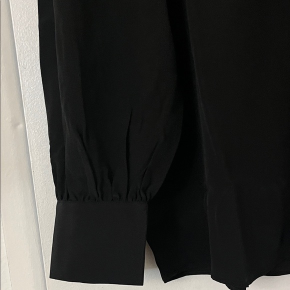 7 For All Mankind Silk Tie Neck Blouse In Black - Picture 4 of 7